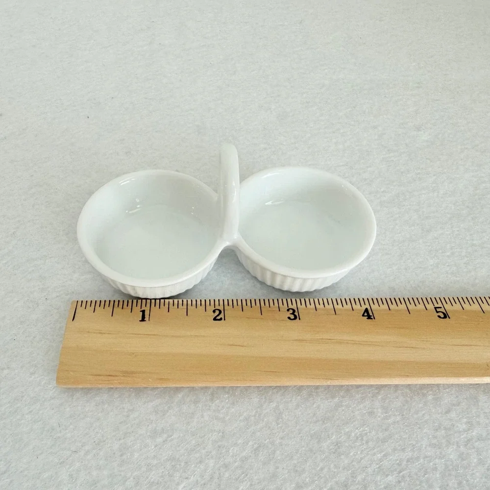 Crate & Barrel Double Condiment Server White Porcelain Small Handle Excellent